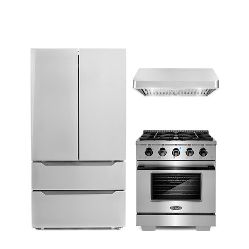 Cosmo 3 Piece Kitchen Appliance Package with French Door Refrigerator